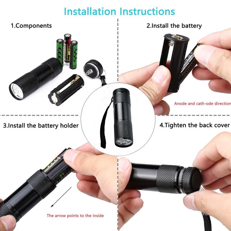 Optimal Shop 6 Pack UV Blacklight 9 LED Flashlight Torch Light Outdoors Etc (6 Pack) - Image 4